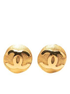 Chanel CC Logo Vintage Earrings Gold Plated